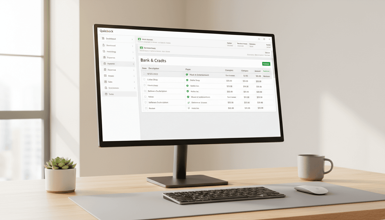 Organized QuickBooks accounting interface on monitor