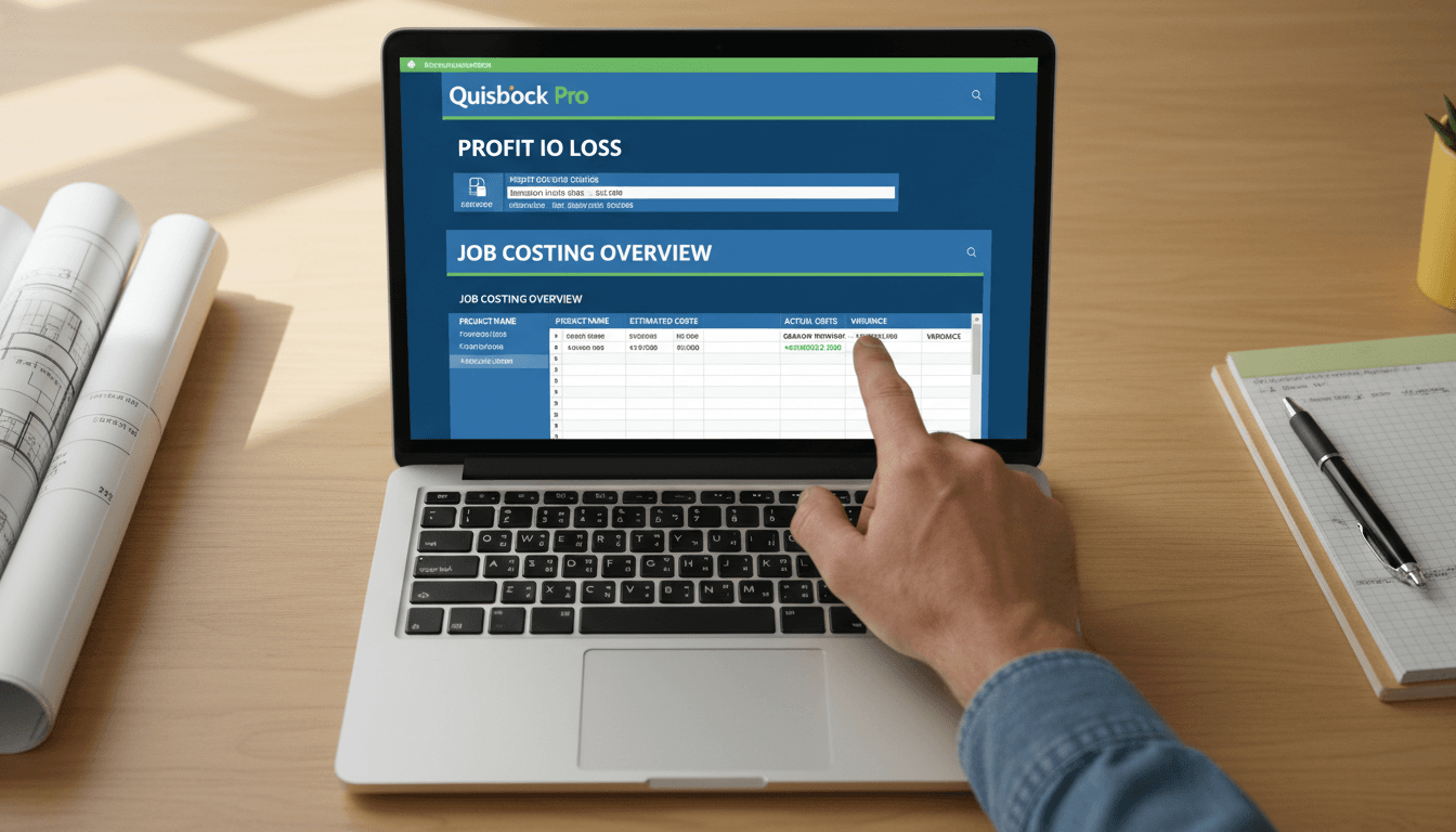 Contractor reviewing job cost tracking on QuickBooks