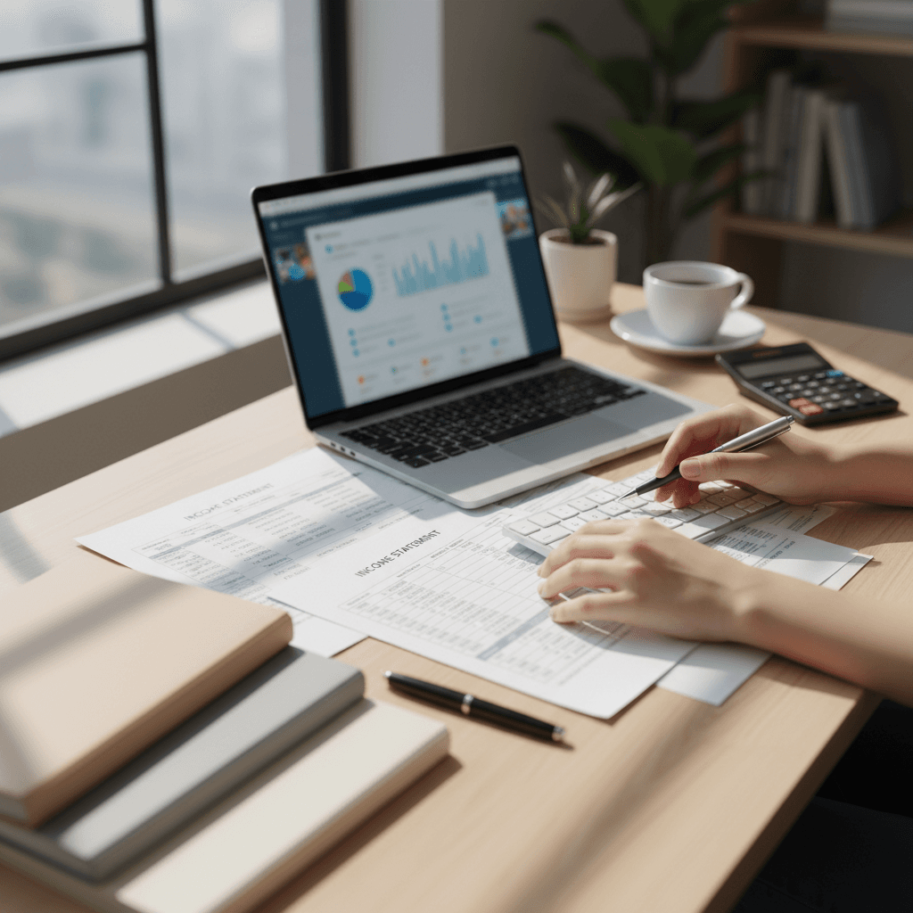 Contractor reviewing reconciliation report with organized job cost tracking